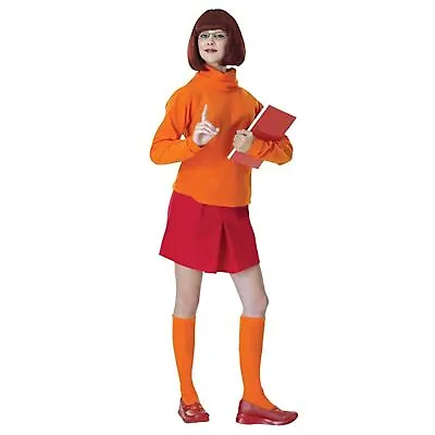 Women's Official Scooby Doo Deluxe Velma Halloween Hen Do Fun Orange Red Costume • £34.84