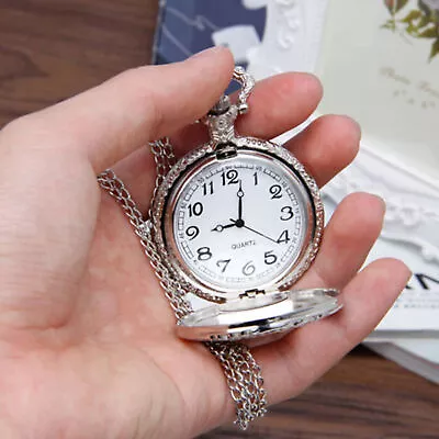 Vintage Steel Quartz Pocket Watch Classic Fob Pocket Watch With Long Chain • $12.11