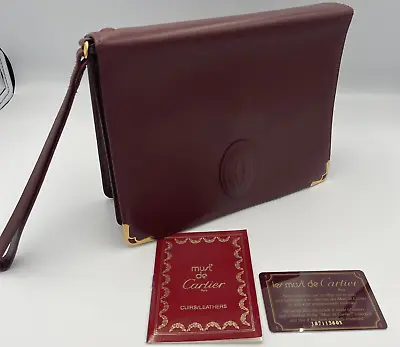 Cartier Must De Cartier Clutch Hand Bag Purse Leather Bordeaux　Japan A008 • $119