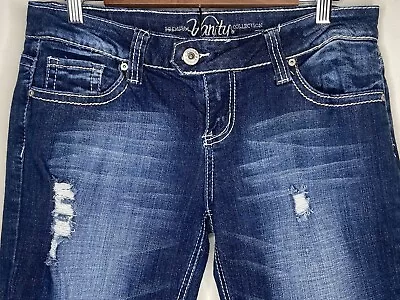 Vanity Premium Collection Jeans Dakota Women 29x24 Denim Blue Distress Capri • $9.99