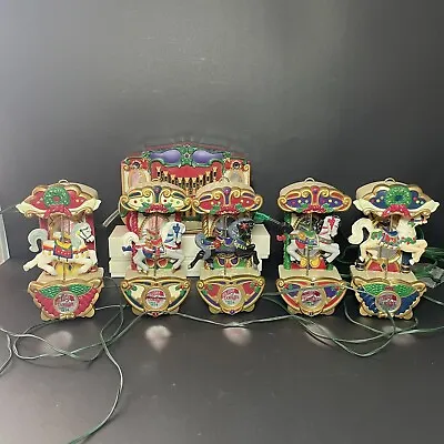 Mr Christmas Lighted Holiday Carousel 1992 Music Box Carousel WORKS 5 Horses • $42