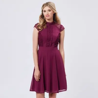 $36 • Buy REVIEW Merriam Wine Maroon Lace Trim A Line Dress Size 8