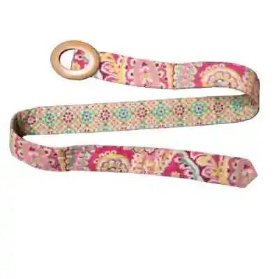 Vera Bradley Pink Floral Fabric Belt Size Medium Wooden Buckle Yellow Green  • $16