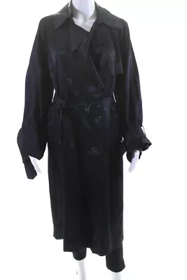 Vince Womens Satin Sheen Double Breasted Lightweight Trench Coat Navy Size S • $121.99