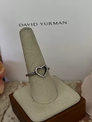 David Yurman Sterling Silver Pave Diamond Open Heart Ring Size 9 • $275