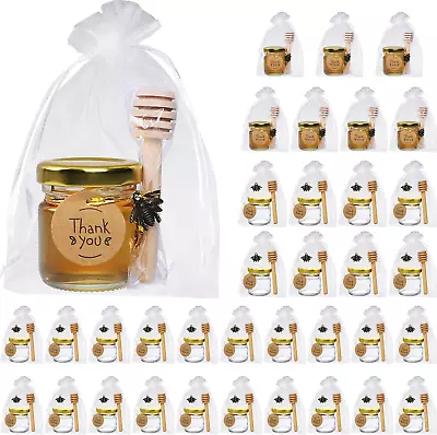 36 Pack 1.5 Oz Mini Glass Honey Jars With Wood Dipper - Small Glass Favor Jars W • $39.62