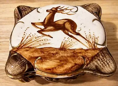 Vintage Mid Century Hubert Bequet Ceramic Trinket Box Art Deco Jumping Deer 2.5  • $12