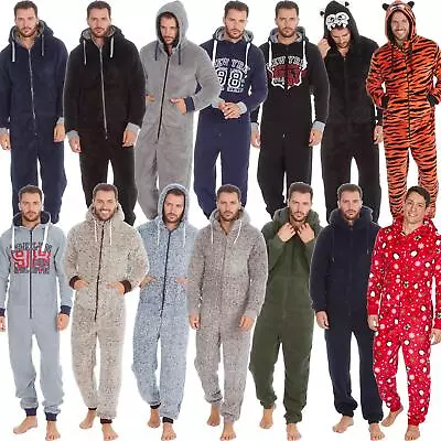 Mens Boys Fleece All In One Jumpsuit Warm Hooded Pyjamas S M L XL • £18.95