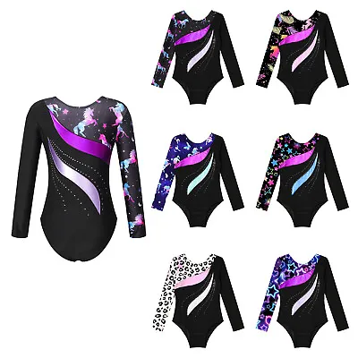 Kids Girls Pattern Print Dance Leotards One Piece Gymnastic Bodysuit Dancewear • £16.55