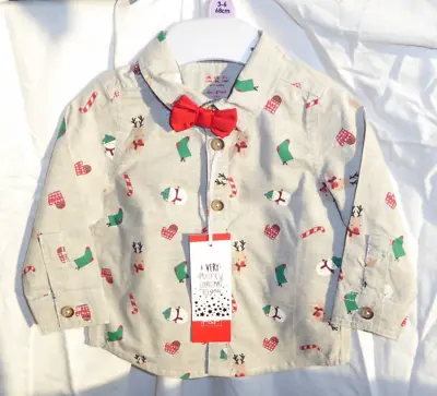 £7 • Buy Brand New F&F Baby Christmas Shirt With Detachable Bow Tie 3-6 Months Or Teddy