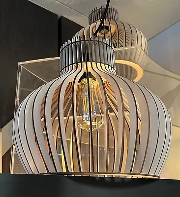 30cm Diameter Laser Cut Wooden Scandinavian Style Pendant Lamp Shade. • £59.99