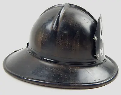Antique MSA TIGER STRIPE Firemans Helmet W/ Metal Shield & Leather Liner 48 NFD • $249.95