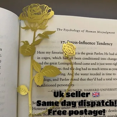 Rose Bookmark Gold Valentine's Day Gift Birthday Book Slip Metal Flower Marker • £2.99