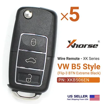 5× Xhorse Universal Wire Remote VW B5 Style Flip Key 3 Buttons Black XKB506EN • $34.45