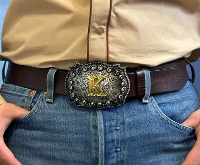 Belt Buckle With Initial Men Vintage Letters Rodeo Western Cowboy Alphabet USA • $11.99