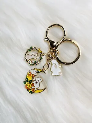 Japan Sakura Rabbit Bunny Bag Charm Keychain Key Ring Key Fob Cherry Moon Yellow • $10.99