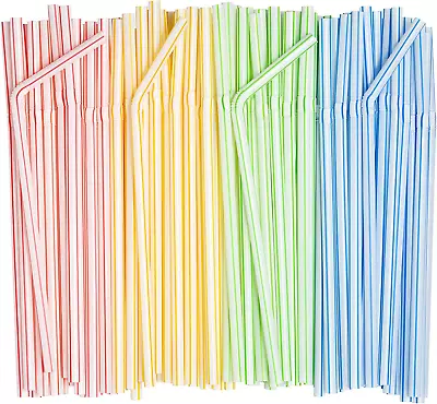 Plastic Drinking Straws Flexible Disposable 7.75  High Assorted Colors Striped  • $12.99
