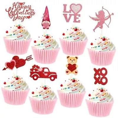 24PCS Happy Valentine's Day Cupcake Toppers Glitter Heart Love Valentines Food  • $11.98