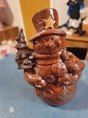 1999 Becky Mummert Redware Folk Art Pottery  Snowman With Tree & Star On Hat • $10