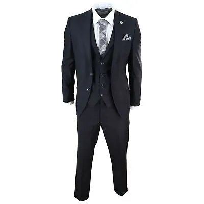 Mens 3 Piece Suit Black Tailored Fit Smart Formal 1920s Classic Vintage Gatsby • $138.94