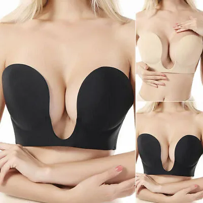 £6.99 • Buy Women Strapless Bra Deep Plunge U Shaped Backless Low Cut Invisible Silicone Bra