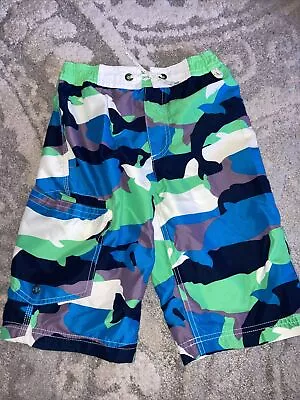 Mini Boden Boys 7-8y Whale Camo Surf Shorts Swim Trunks • $16