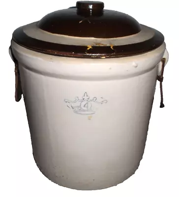 Vintage Ransbottom 4 Gallon Stoneware Crock With Handles & Lid USA Blue Crown • $129.99