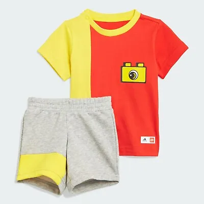 Infant Adidas Lego T-Shirt & Short Set Brick Logo Red/Yellow/Grey GN6700 £34.99 • £9.99