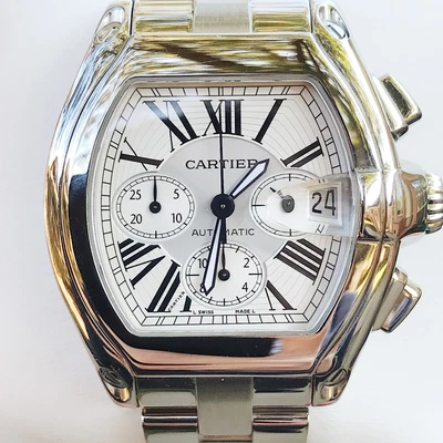 $4850 • Buy Cartier Roadster XL Chronograph W62019X6 Mens Silver Dial Automatic 2618 Silver