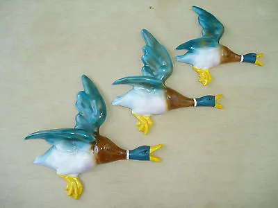 Set Of 3 Flying Wall Duckscast In Strong Stone Powder Airbrushed & Hand Painted • £68