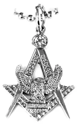 Masonic Eagle Square Compass Harley HOG Biker Nickel Plated Pendant Necklace • $12.99