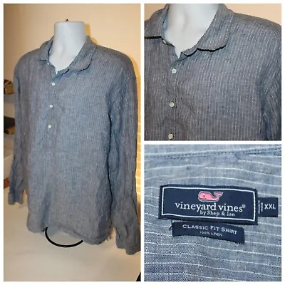 Mens VINEYARD VINES Henley 1/2 Button Pullover Linen L/S Shirt Size 2XL • $26