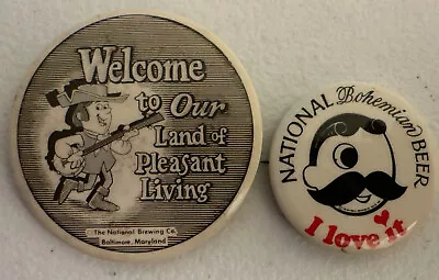 2 Vintage National Brewing Co. Mr. Boh Bohemian Beer Advertising Pinback Buttons • $39.99