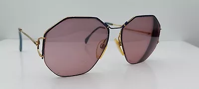 Vintage Silhouette M6056 Gold Blue Oval Half-Rim Sunglasses Austria FRAMES ONLY • $37.40