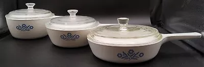 Vintage Corning Ware Blue Cornflower P-81-B P-82-B P-83-B Menu-ette Pots Pans • $75