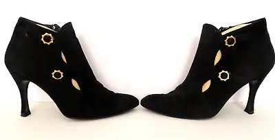 Vintage Y2K CHARLES JOURDAN Paris Sz 8 8.5 Women Suede Leather Black Boots Heels • $76