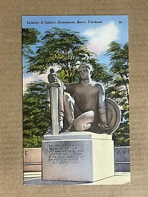 Postcard Barre VT Soldiers And Sailors Monument WWI War Memorial Vintage Vermont • $4.99