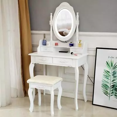 Vanity Set With LED Light Mirror Makeup Dressing Table 4 Drawer For Women Girls • $89.90