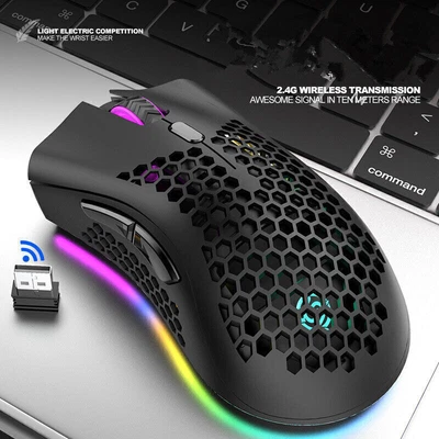 $25.36 • Buy Hollow Rechargeable RGB Glowing Wireless Gaming Mouse For PC Laptop Computer