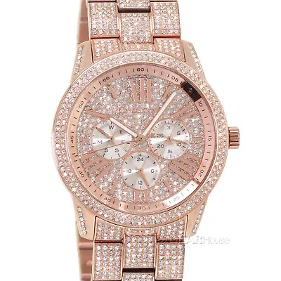 Michael Kors Womens Bradshaw Pave Glitz Watch Rose Gold Stainless Steel Crystals • $172.21