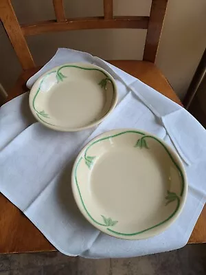 Iroquois China Restaurant Green Tulip Adobe Tan 7 1/2  Soup Bowl LOT 2 • $19.95