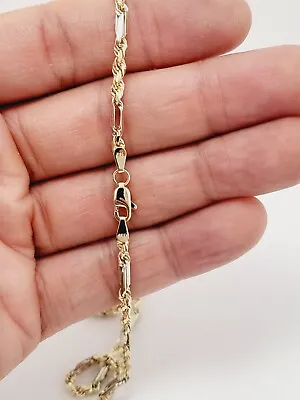 14K Gold Figarope Two Tone Milano Diamond Cut Link Necklace Chain Hollow • $402.99