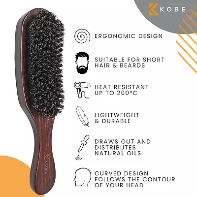 Natural Boar Bristle Beard Brush Hair Kobe Pro Wooden Handle Anti-Static Men's • £10.99