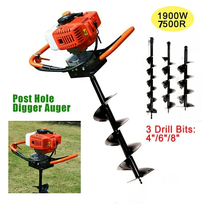 52cc Earth Auger Post Hole Digger Borer Fence Ground Drill Gas Power+Bits 4 6 8  • $128.25