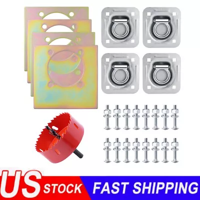 4 PCS Recessed D-Ring Cargo Tie Down Anchors Heavy Duty W/ Backing Plate USA • $54.99