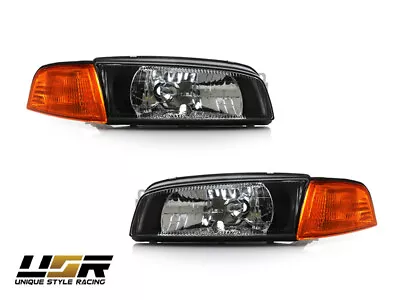 JDM Black Headlight Amber Corner Light For 97-02 Mitsubishi Mirage 4D/Lancer EVO • $193.45