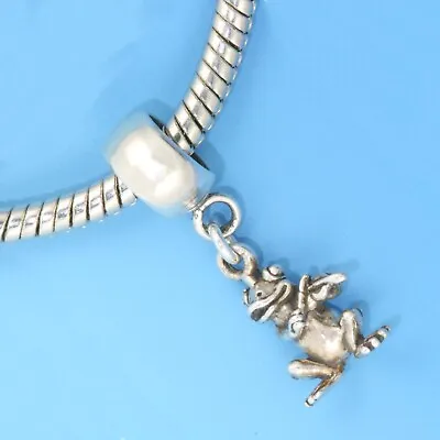 Frog With Violin Fiddle 925 Solid Sterling Silver European Bead Charm Euro • £18.79