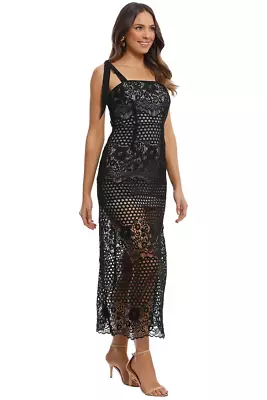 ALICE MCCALL Secret Lover Black Nude Guipure Lace Formal Maxi Dress Size 8 Party • $109