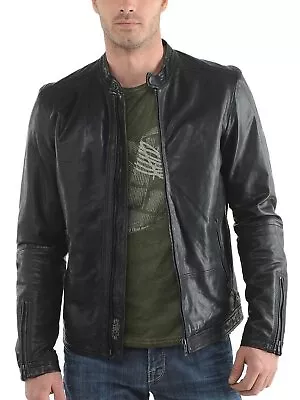 CAFE RACER RETRO BIKER MEN'S MOTORCYCLE GENUINE LAMB LEATHER JACKET Free Shippin • $118