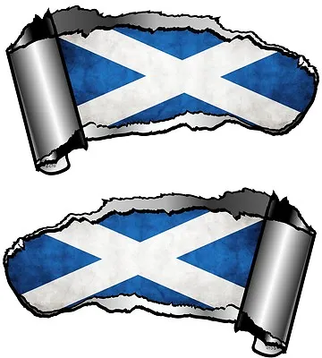 Small Pair Ripped Open Metal GASH Scotland Scottish Saltire Flag Car Sticker • £2.59